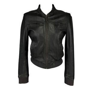 COMPTOIR DES COTONNIERS Lambskin Leather Black Bomber Jacket Size S